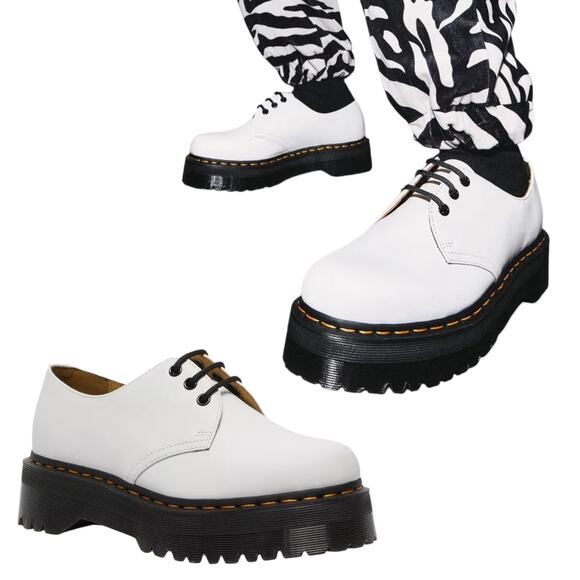 Dr. Martens Shoes - Dr. Martens Womens 1461 Quad Platform Oxford, Smooth Leather Shoes White SZ 8 US
